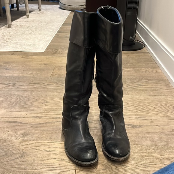 Vince Camuto black leather knee boots with fold over. Size 8 - Picture 1 of 2